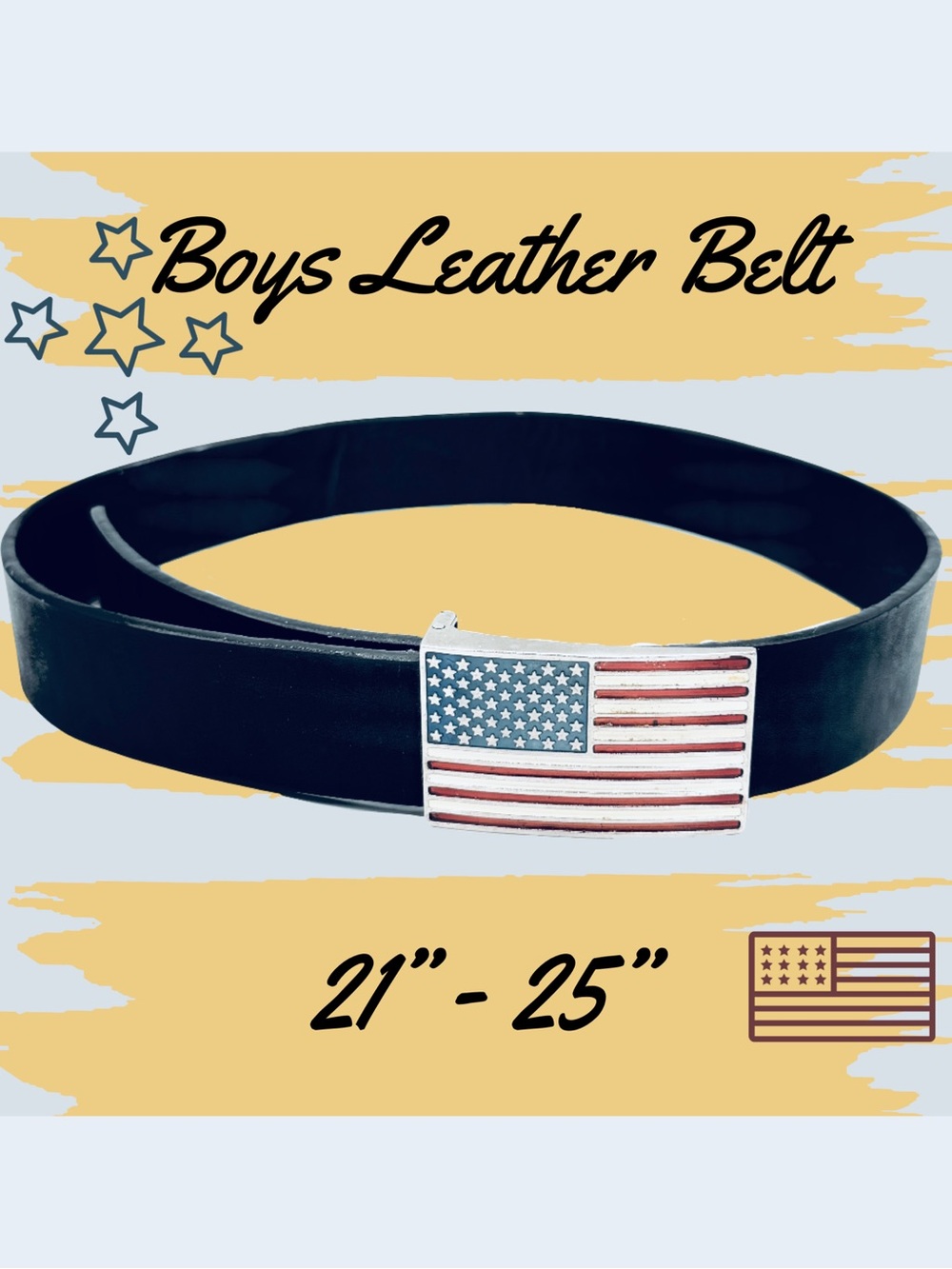 Used Boys Leather Belt with American Flag Buckle